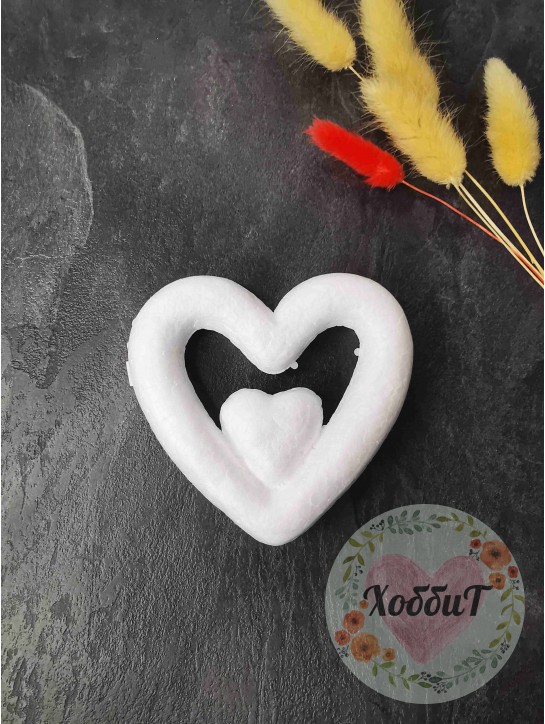 Пенопластовое Сердце-основа Двойное 10*8см (белый)